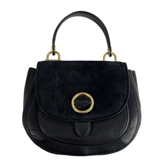Michael Kors Women's Black Leather Suede & Gold Tone Hardware Handbag Sz M - Picture 1 of 13